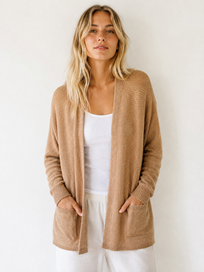 Camel Longline Knit Cardigan