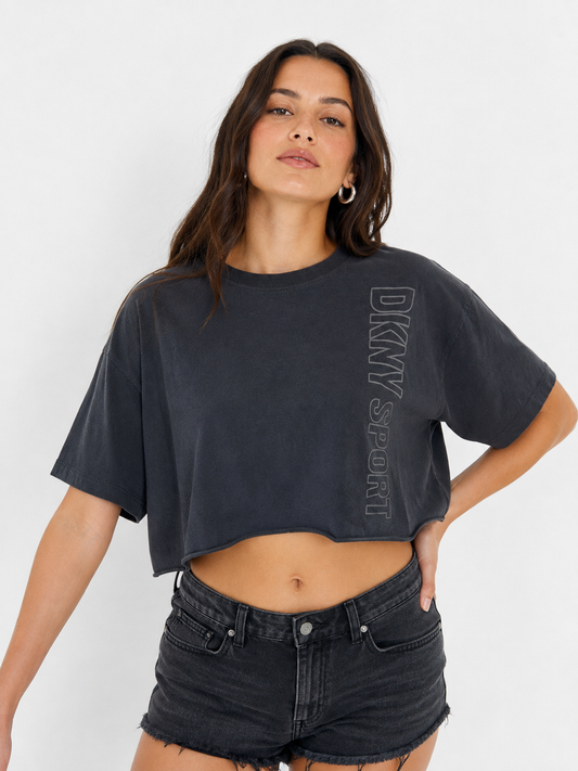 DKNY Sport Black Logo Cropped T-Shirt