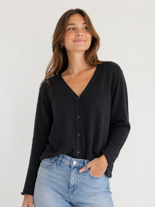 M+F Corporate Black V-Neck Button Cardigan – XL