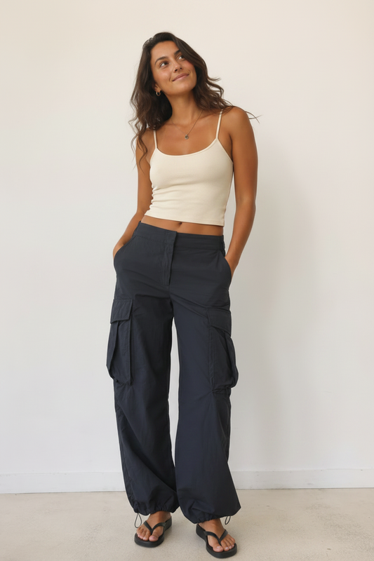 Sussan Black Utility Cargo Parachute Pants