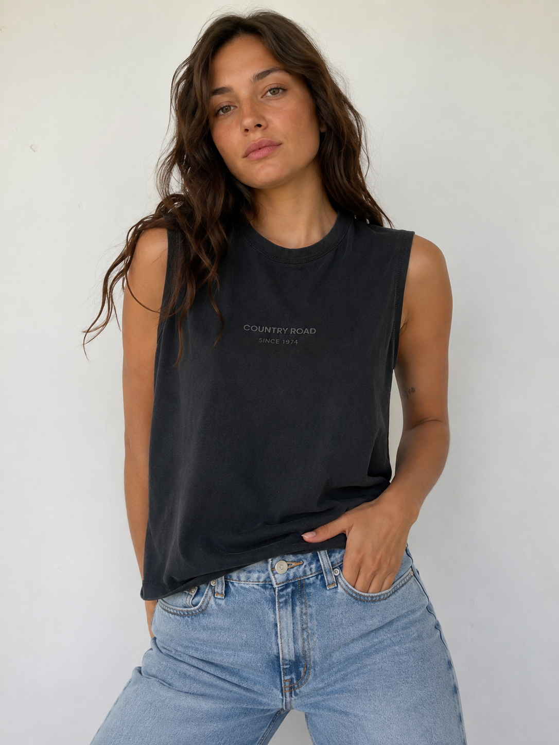 Country Road Black Logo Sleeveless Tank Top