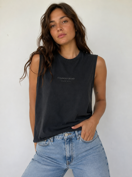 Country Road Black Logo Sleeveless Tank Top