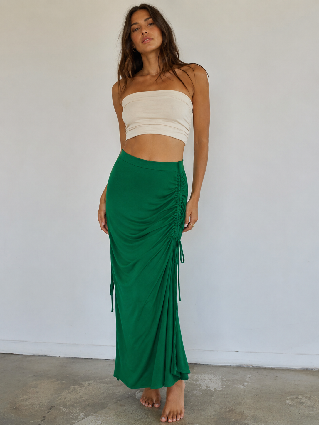 Minx & Moss Emerald Green Ruched Maxi Skirt