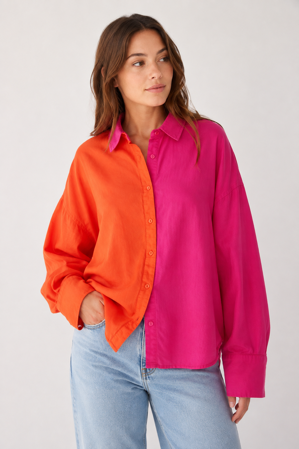 Ed.it.ed Pink and Orange Colour-Block Shirt