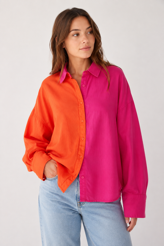 Ed.it.ed Pink and Orange Colour-Block Shirt