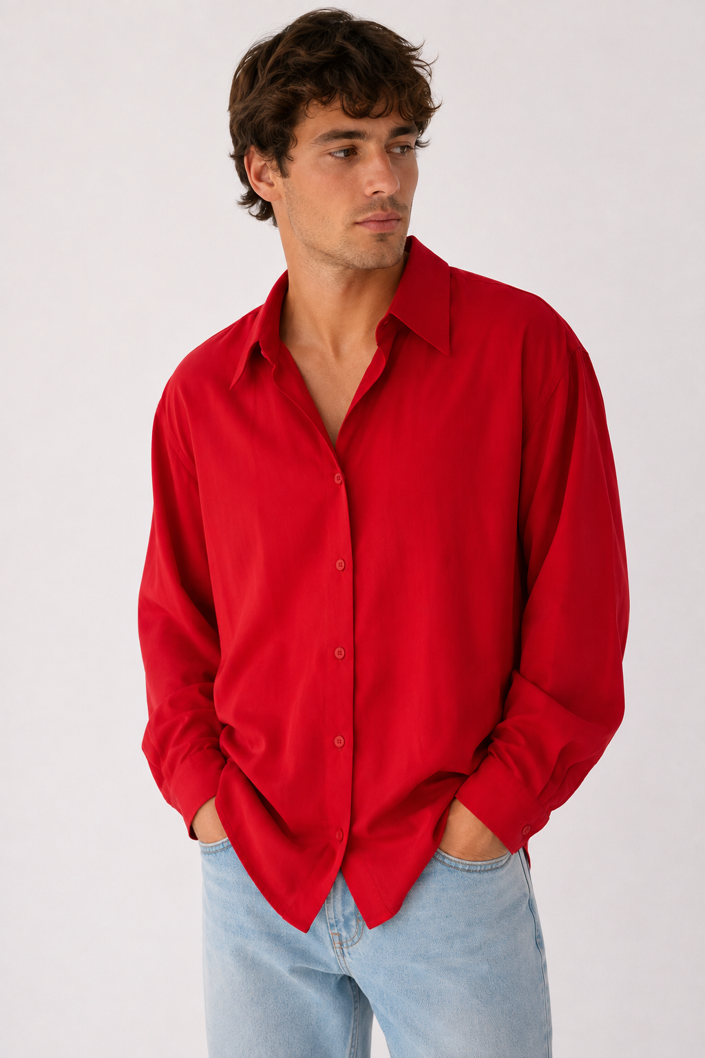 Vangelis Red Long-Sleeve Button-Up Shirt
