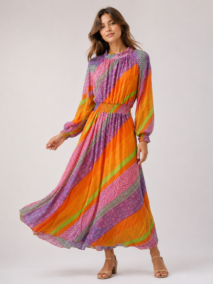 Fame Pink and Orange Patchwork Maxi Dress