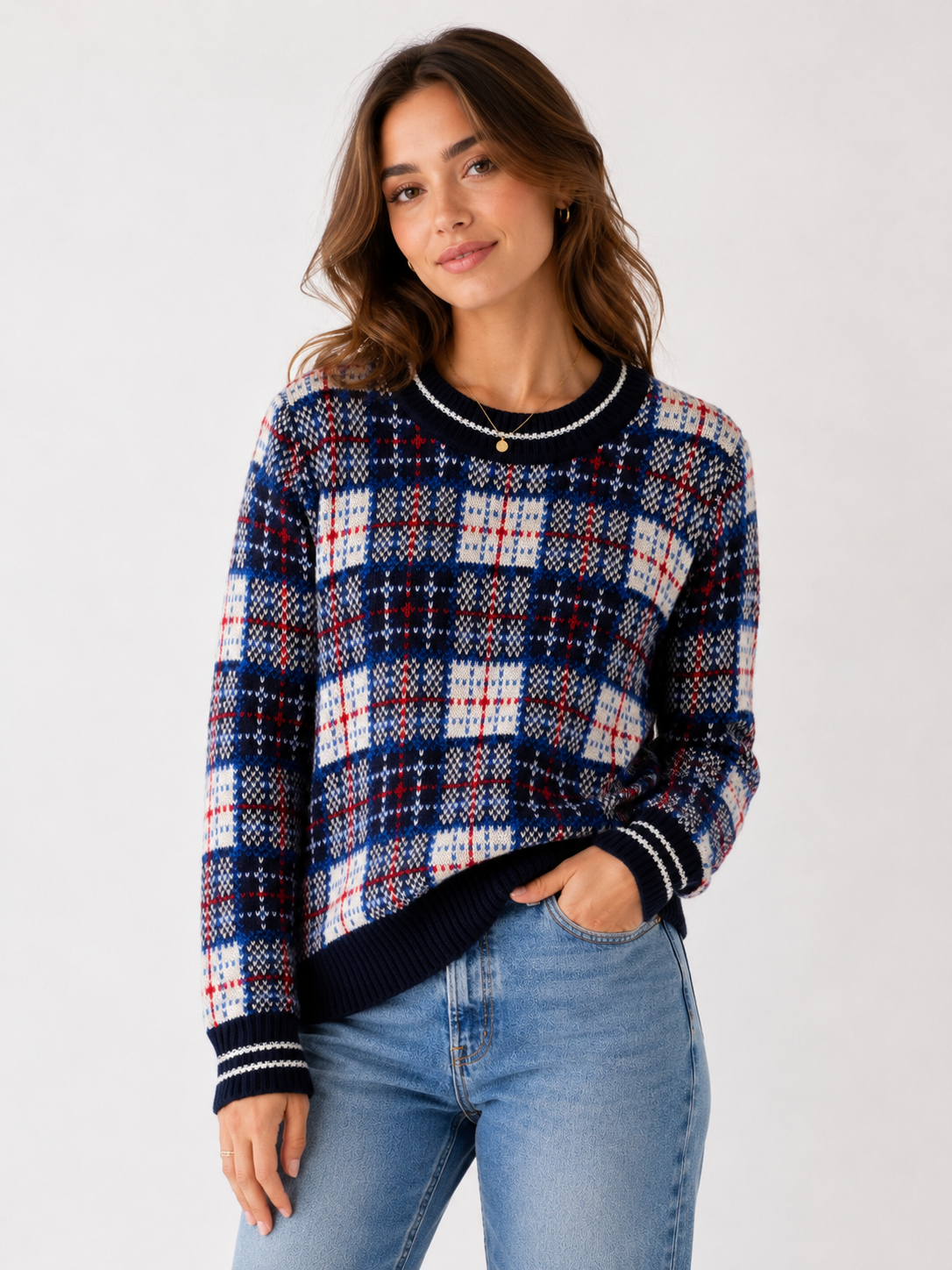 Black Tape Blue Check Knit Jumper