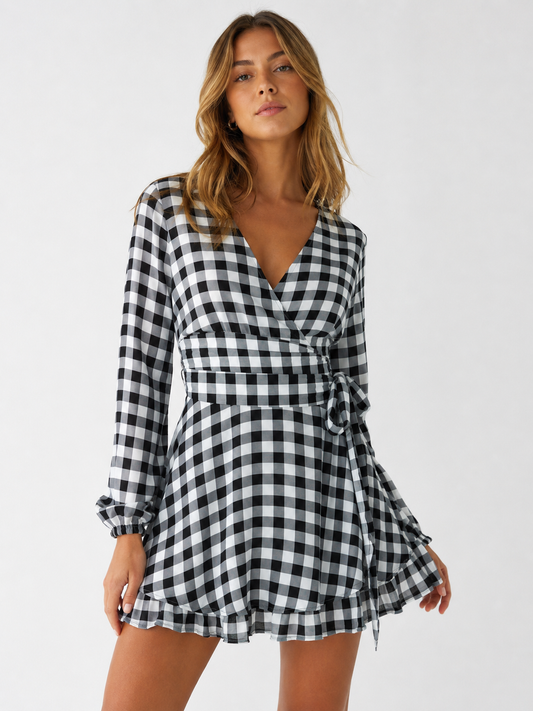 Sass Black and White Gingham Mini Dress