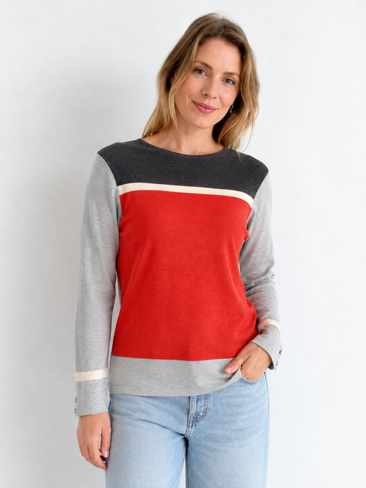 Savannah Red and Grey Colour-Block Knit Jumper