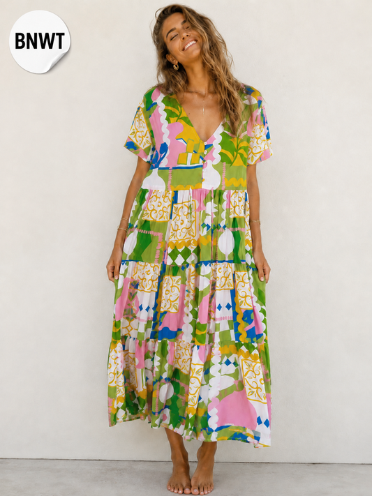 Colourful abstract print maxi dress