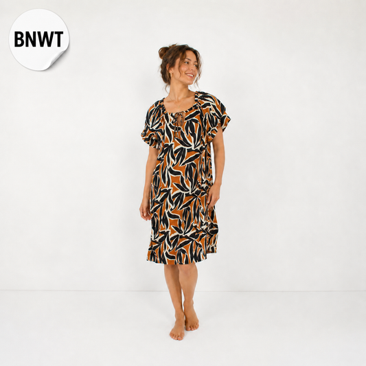 Abstract Leaf Print Midi Dress