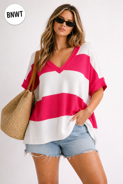 Ebby & I Pink & White Stripe Top