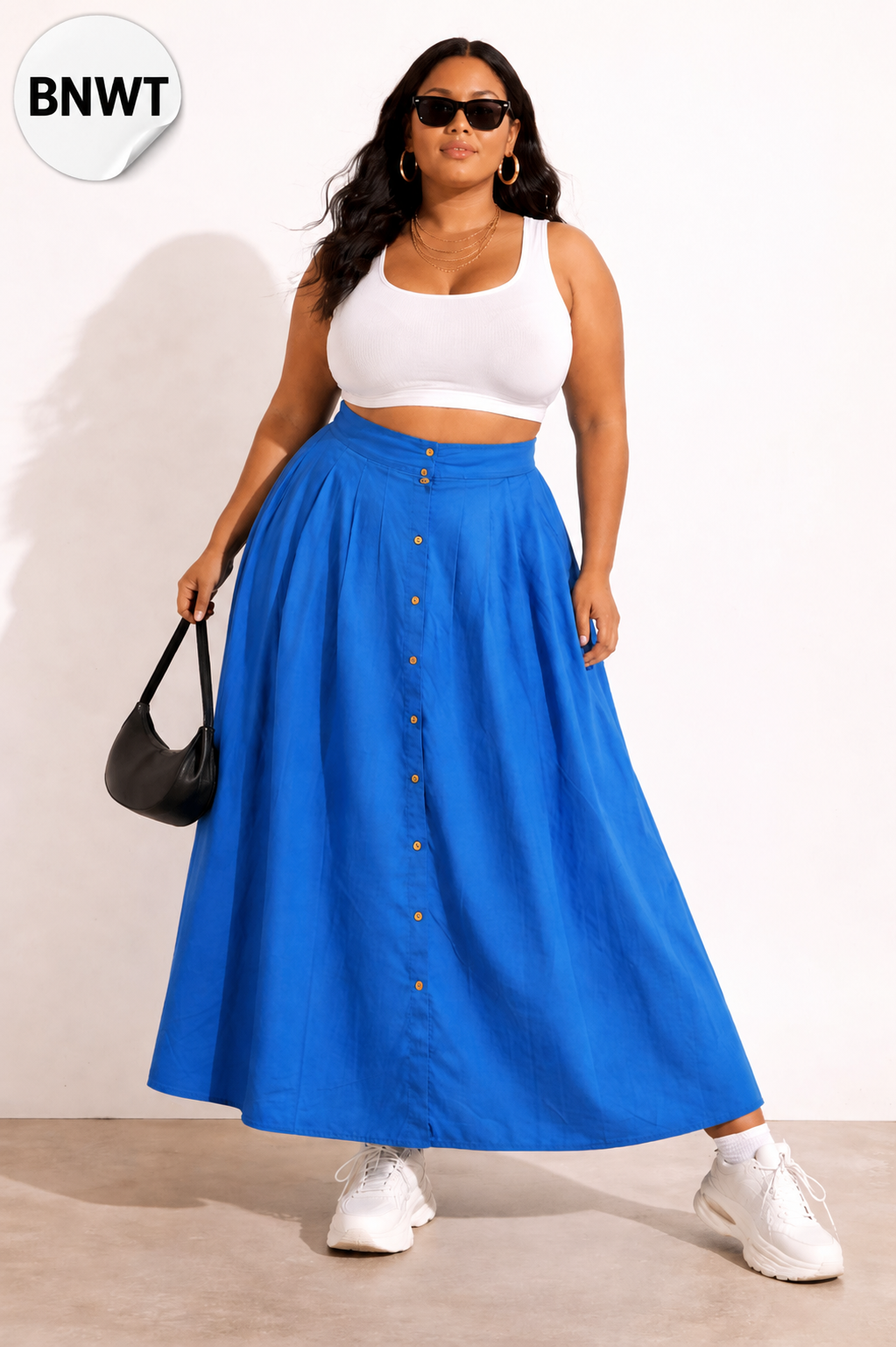 Zanzea Blue Pleated High Rise Maxi Skirt