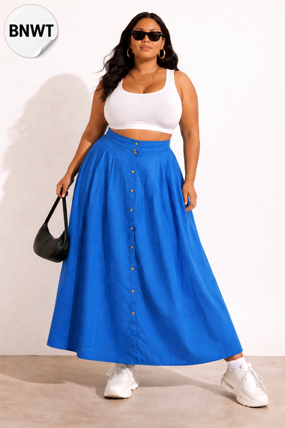 Zanzea Blue Pleated High Rise Maxi Skirt