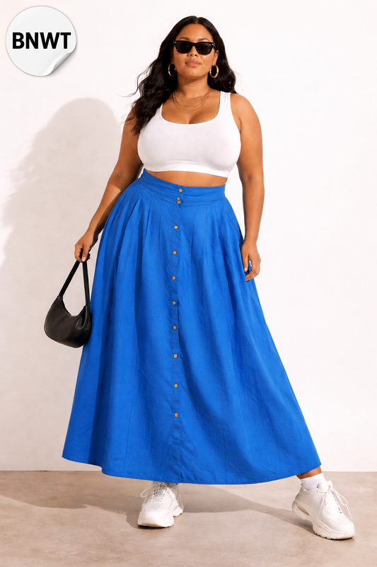 Zanzea Blue Pleated High Rise Maxi Skirt