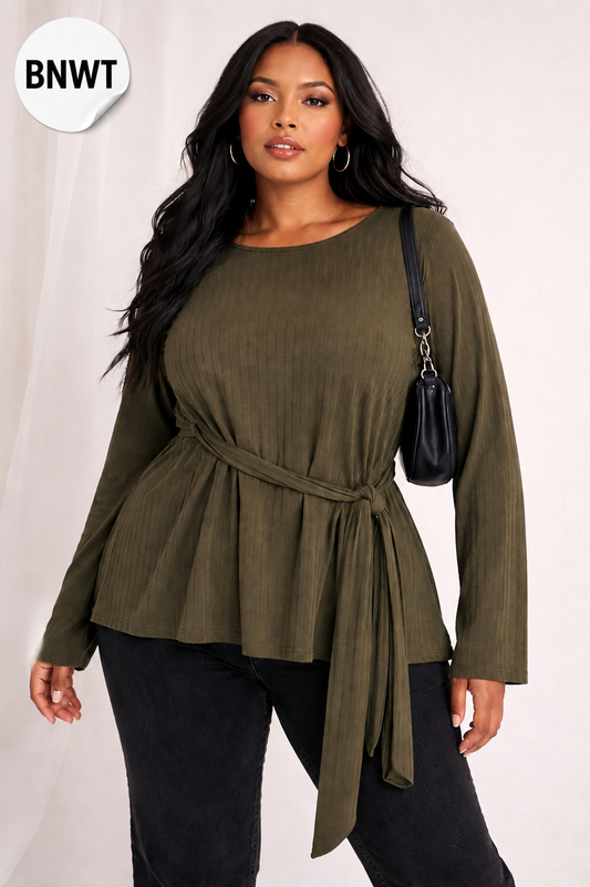Ribbed Long Sleeve Sweater Blouse
