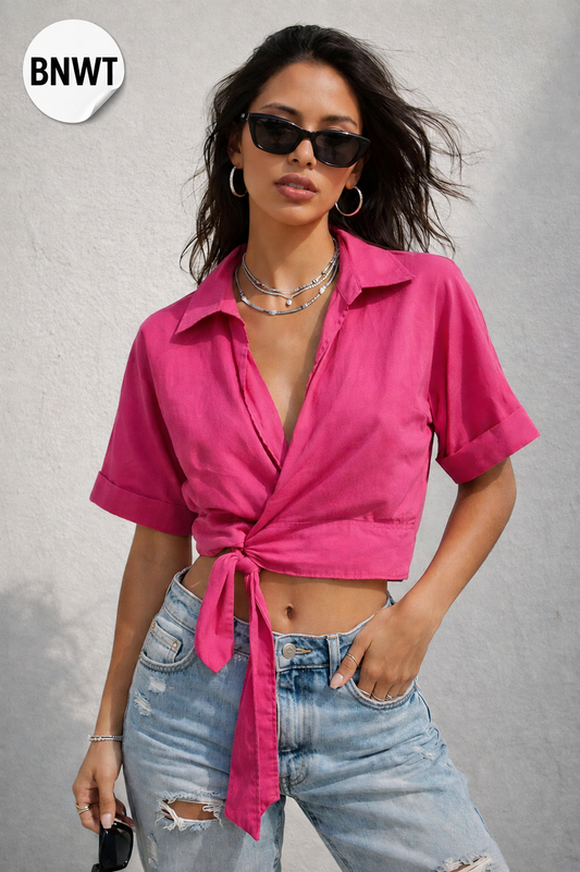 Mackenzie Mode Crop Wrap Top – Hot Pink