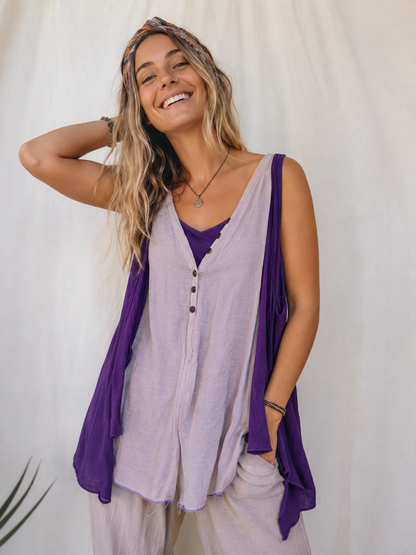 Purple & Cream Layered Boho Top