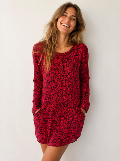 GAP red and navy printed long-sleeve dress