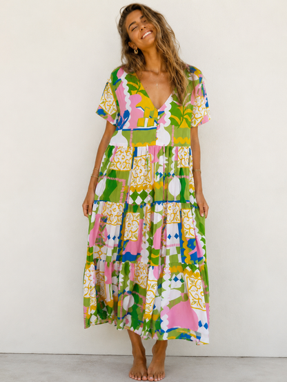 Colourful abstract print maxi dress