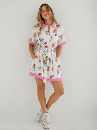 Tropical Print Shirt Jumpsuit