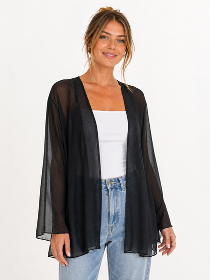 Black sheer kimono-style cardigan