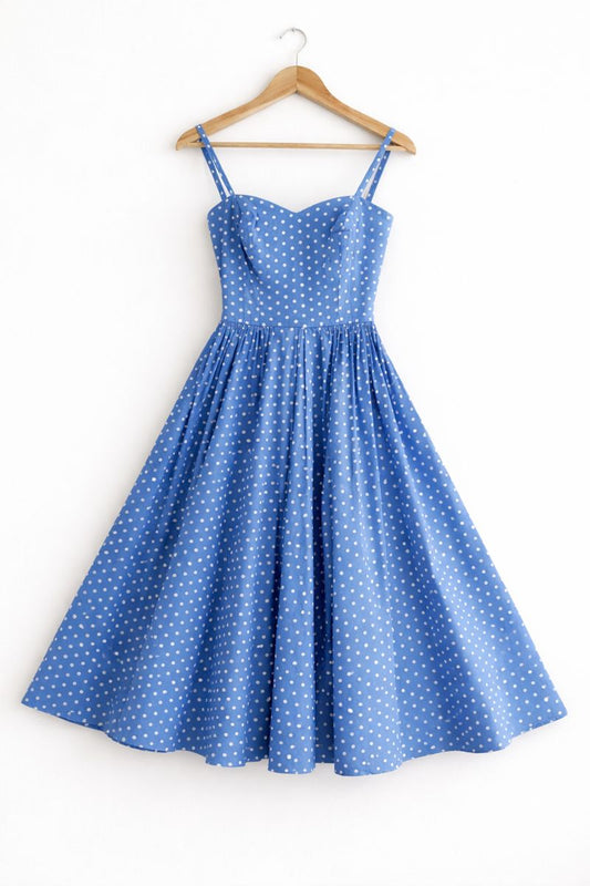 Handmade Blue and White Polka Dot 50's Style Dress