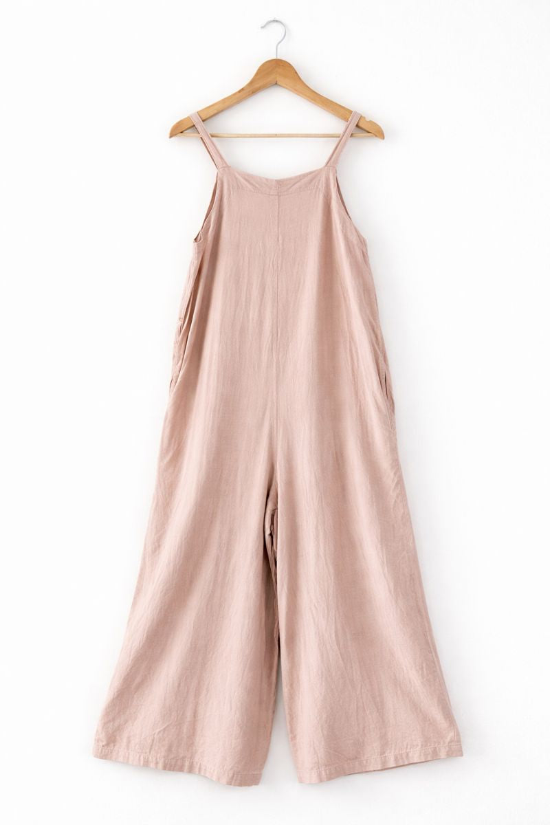 Tree Of Life - Beige Dungarees One- Piece With Pockets!