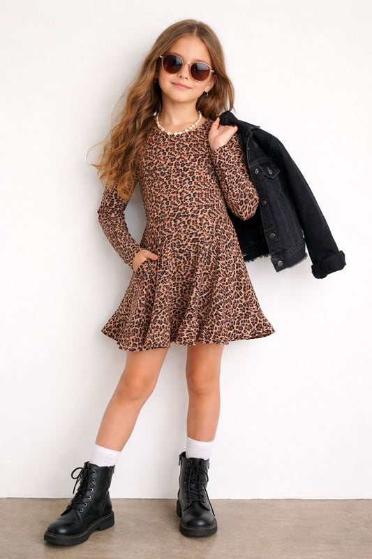 Leopard Print Mini Dress Long Sleeve