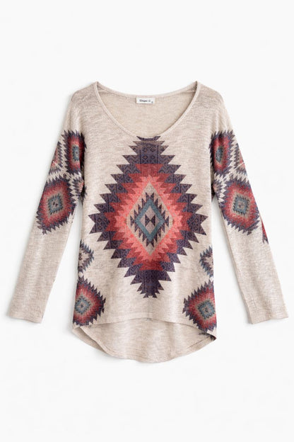 Ginger G Aztec Print Semi Sheer Light Weight Sweater