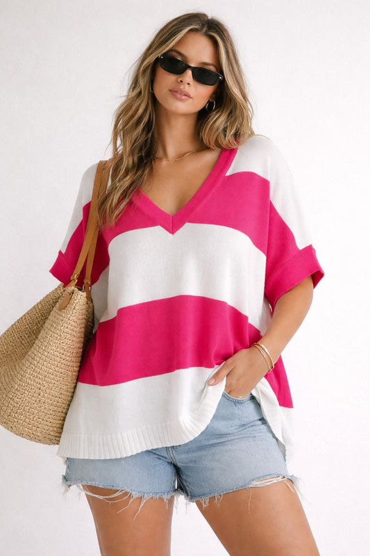 Ebby & I Pink & White Stripe Top