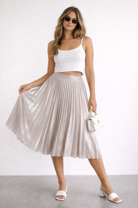 Forever New Shimmering Pleated Champagne Skirt