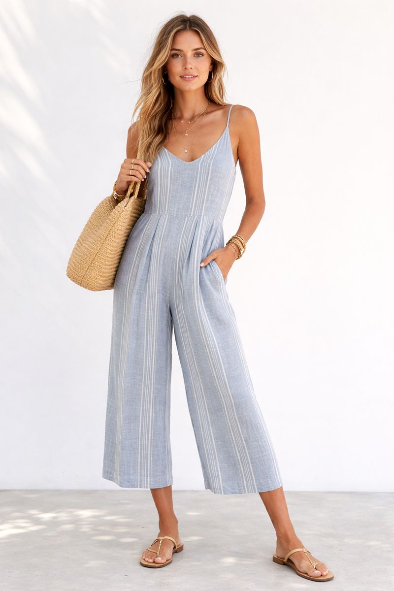 Light Blue Linen Jumpsuit