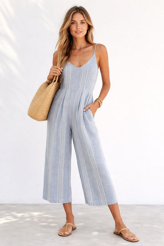 Light Blue Linen Jumpsuit