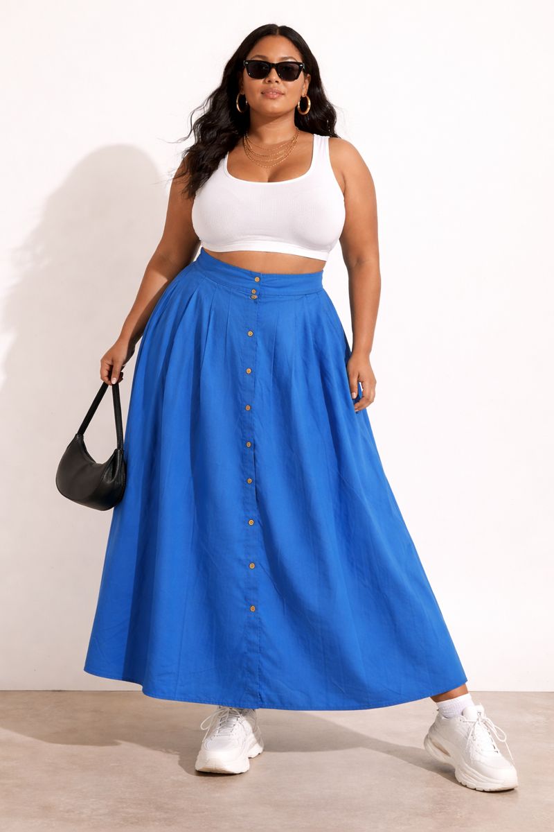 Zanzea Blue Pleated High Rise Maxi Skirt
