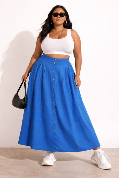 Zanzea Blue Pleated High Rise Maxi Skirt