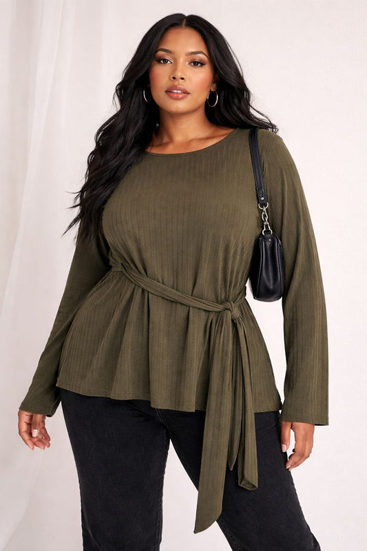 Ribbed Long Sleeve Sweater Blouse