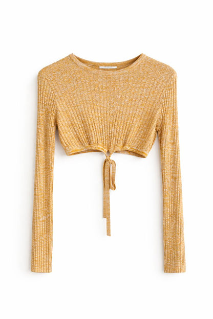 Yellow Long Steeve Ribbed Crop