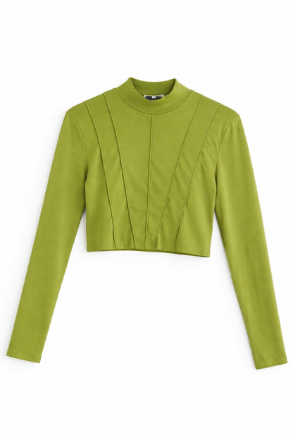 Green Long Steeve Crop Top