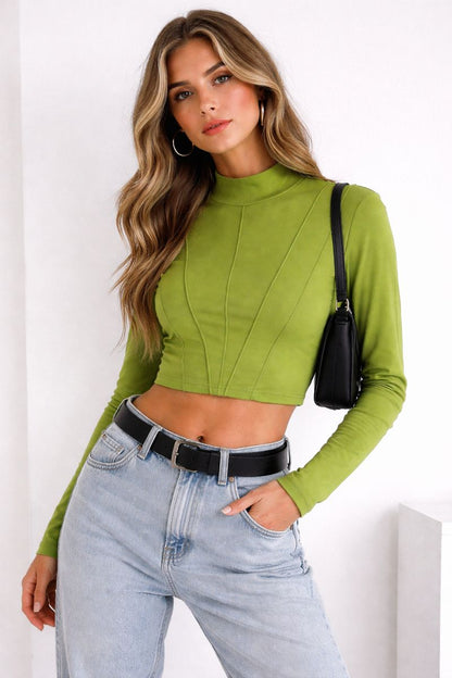 Green Long Steeve Crop Top
