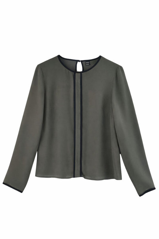 Long Sleeve Semi Sheer Shein Blouse with Black Lining