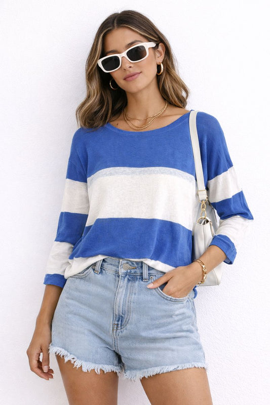 Blue & White Stripe Sweater Semi Sheer Sweater