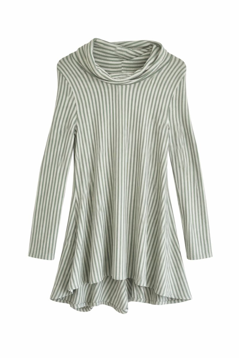 Green & White Stripe Asymmetrical Tunic