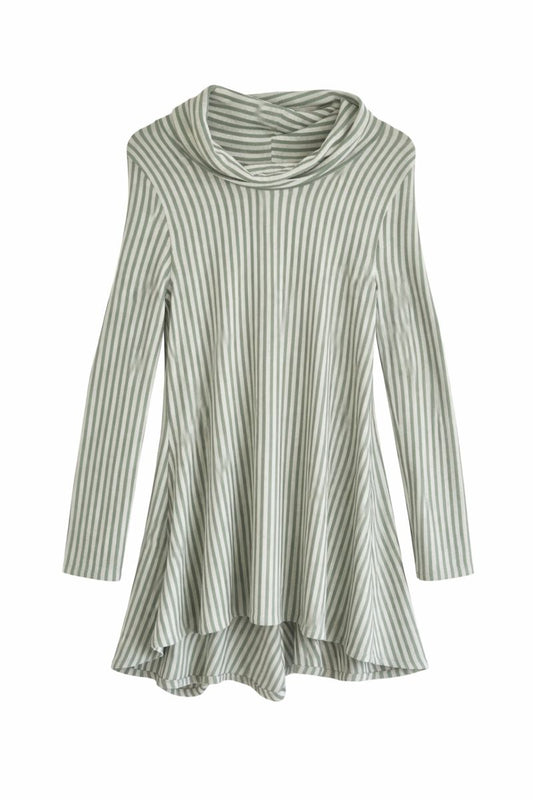 Green & White Stripe Asymmetrical Tunic