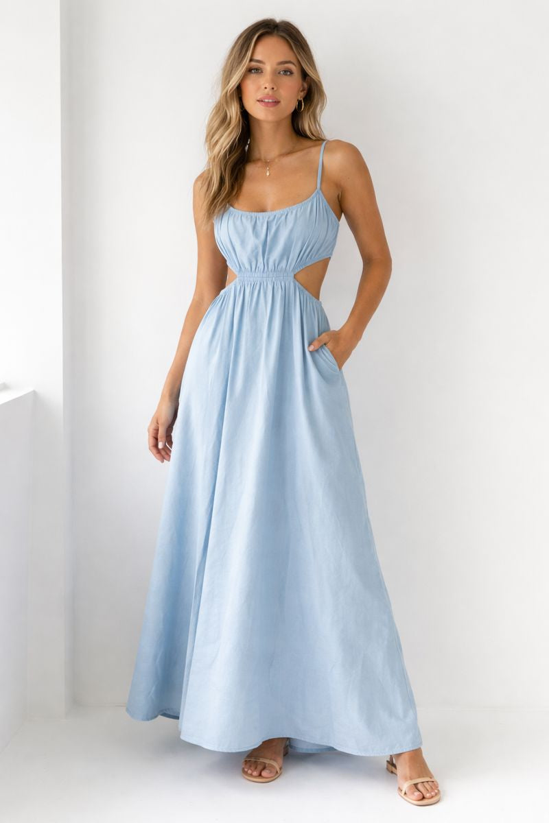 Light Blue Open Back Dress
