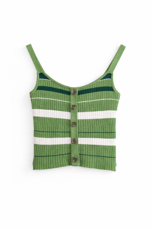 Y2K Strap Green Striped Tank Top