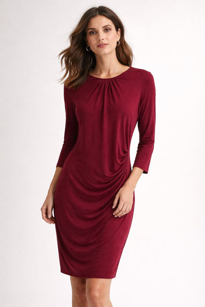 Classic Draped Maroon Midi Dress