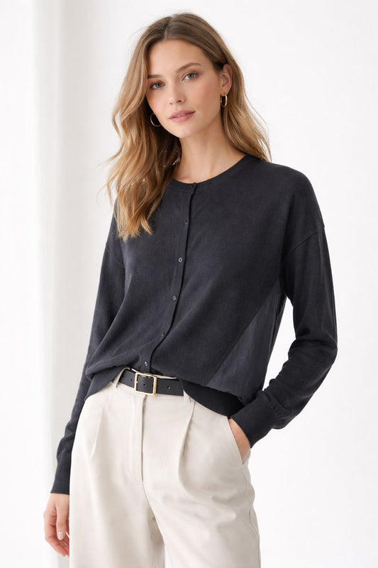 Classic Silk & Wool Black Cardigan