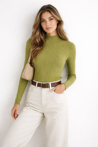 Turtle Neck Ribbed Long Sleeve Sweater